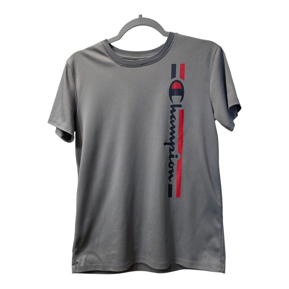 Champion Boy's Short Sleeve 18/20 Grey T Shirt With Logo Print On Front - Picture 1 of 5